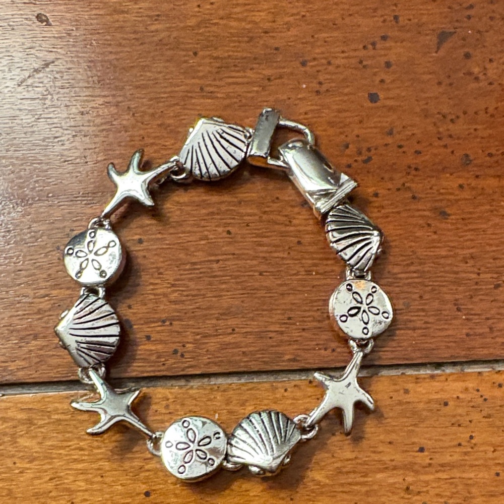Silver Seashell and Starfish Bracelet